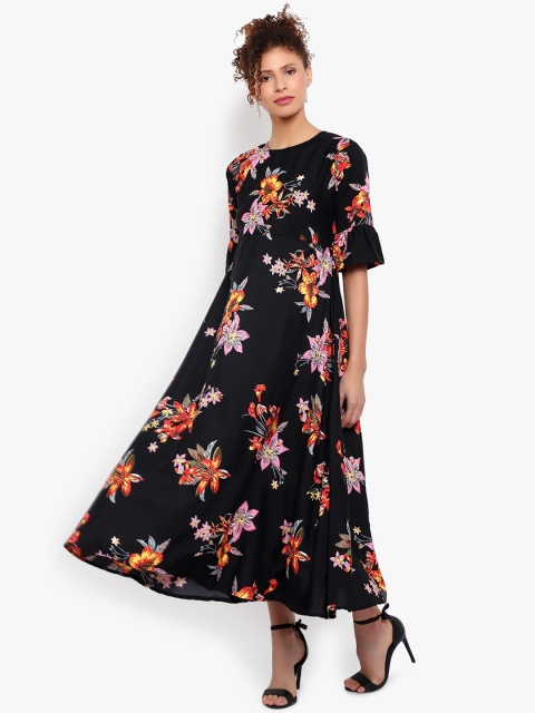 

Indietoga Women Black & Pink Floral Crepe Maxi Dress