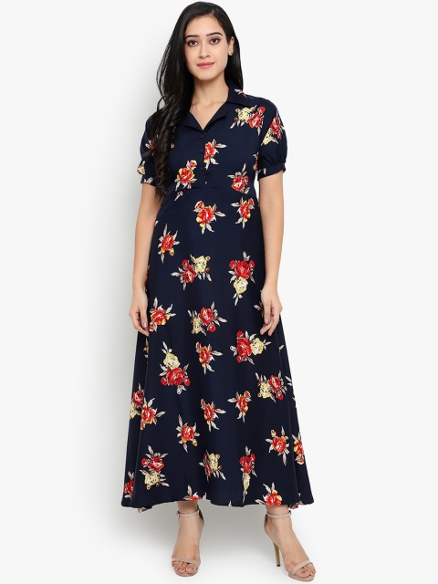

Indietoga Blue & Red Floral A-line Maxi Dress