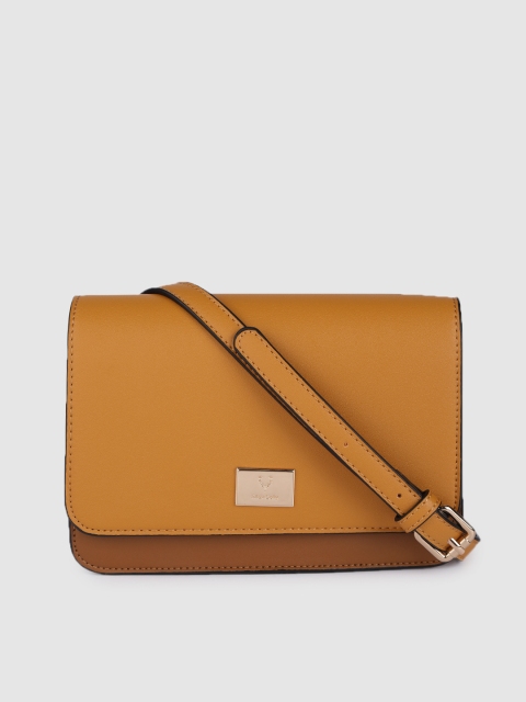 

Allen Solly Mustard Yellow & Brown Colourblocked Structured Sling Bag