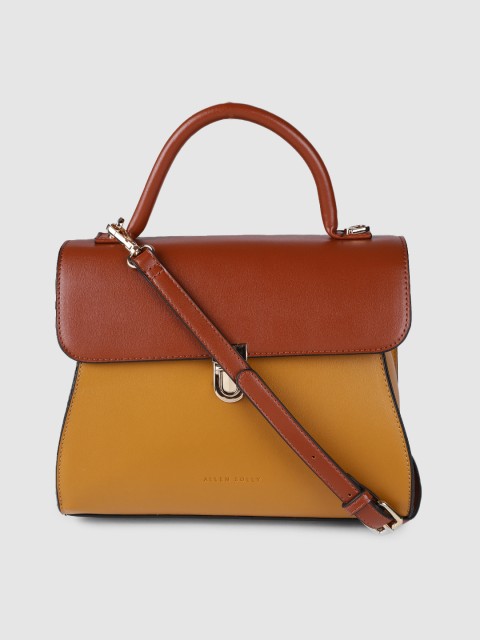 

Allen Solly Mustard Yellow & Brown Colourblocked Structured Handheld Bag
