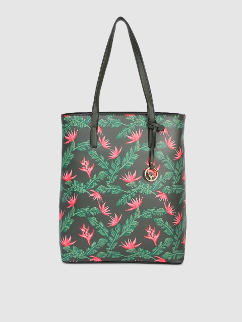 

Allen Solly Olive Green Floral Printed PU Oversized Structured Shoulder Bag