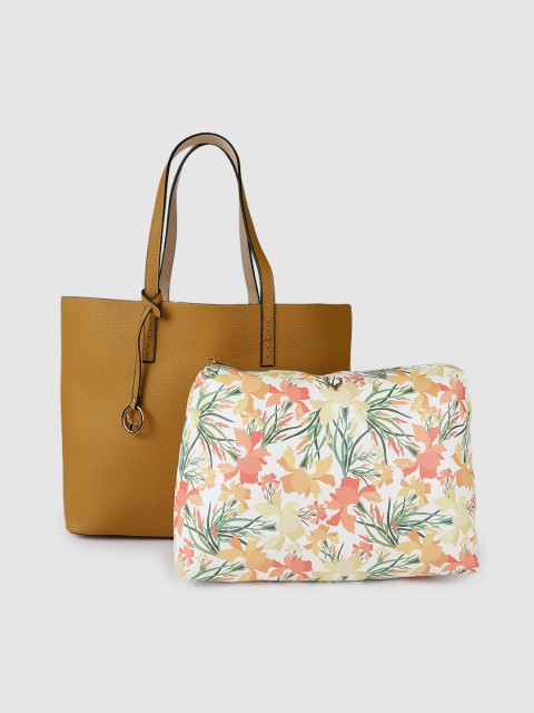 

Allen Solly Mustard Yellow Solid Oversized Shopper Tote Bag With Pouch
