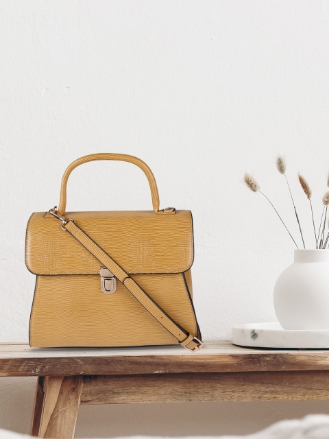 

Allen Solly Mustard Brown Animal Textured Structured Satchel