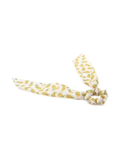 

FOREVER 21 Women White & Yellow Printed Ponytail Holder