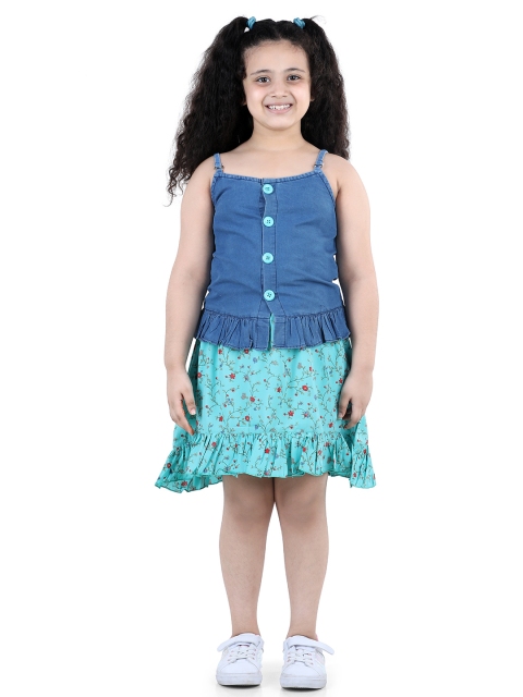 

ADIVA Girls Sea Green & Blue Top with Skirt