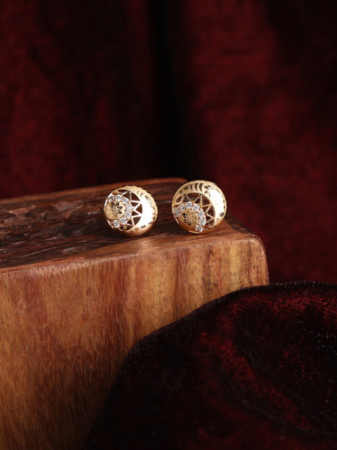 

ZINU Rose Gold-Plated Contemporary CZ Stone Studded Studs Earrings