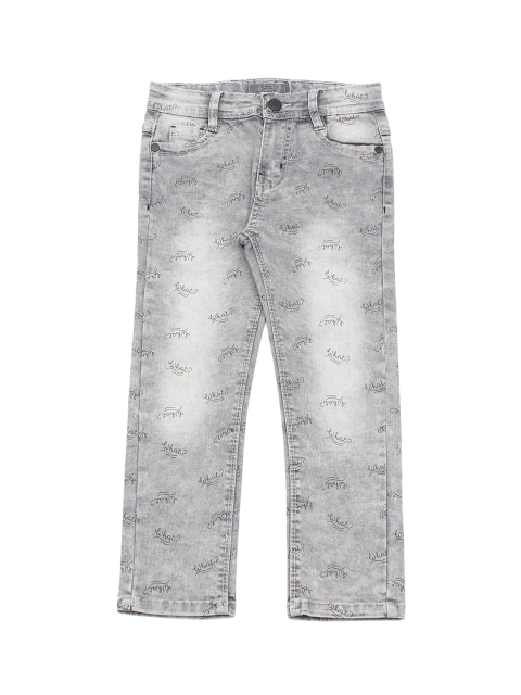 

Lil Lollipop Kids Grey & Black Printed Mildly Distressed Heavy Fade Jeans