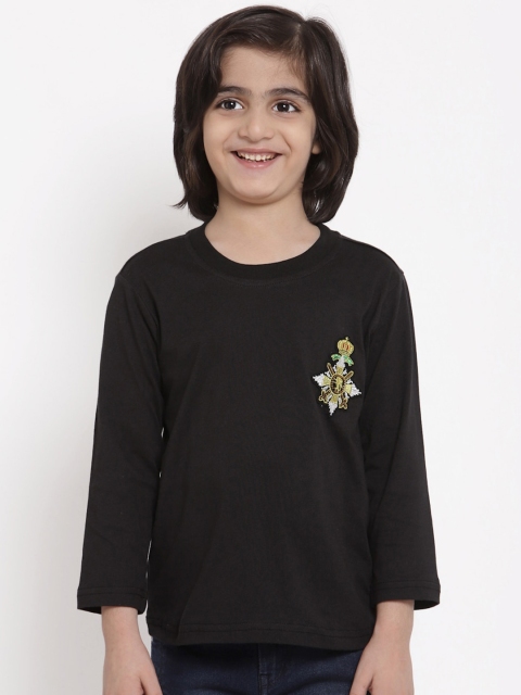 

NYNSH Boys Black Applique Pure Cotton T-shirt