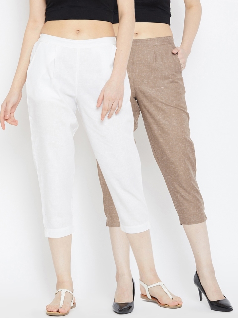 

Bitterlime Women Pack of 2 White & Brown Relaxed Cigerette Trousers