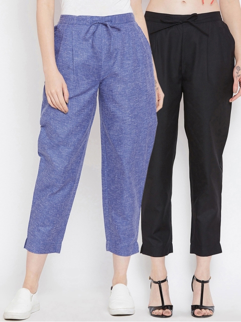 

Bitterlime Women Pack of 2 Black & Blue Relaxed Peg Trousers