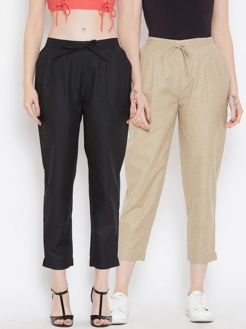 

Bitterlime Women Pack of 2 Relaxed Peg Trousers, Black