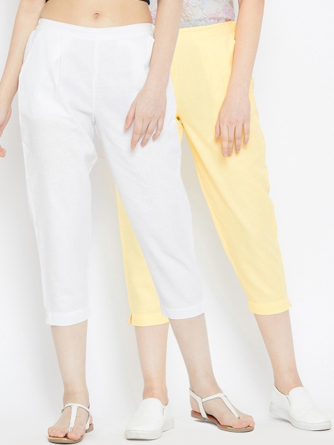 

Bitterlime Women White & Yellow Pack of 2 Relaxed Trousers