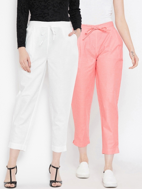

Bitterlime Women White & Pink Pack of 2 Relaxed Trousers