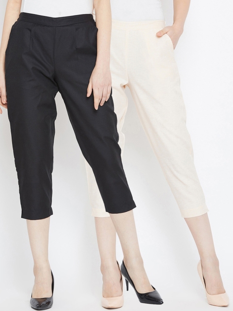 

Bitterlime Women Pack Of 2 Black & Beige Relaxed Cropped Trousers