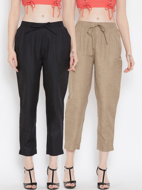 

Bitterlime Women Black & Brown Pack of 2 Relaxed Peg Trousers