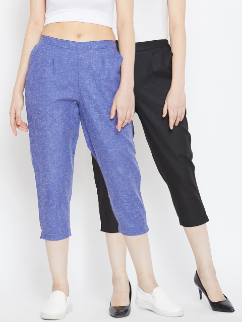 

Bitterlime Women Pack Of 2 Regular Fit Cigarette Trouser Combo, Blue