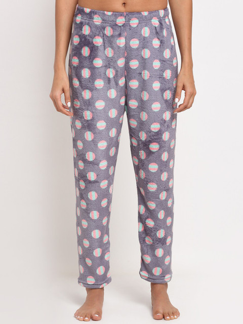 

NEUDIS Women Grey & Coral Printed Fleece Lounge Pants