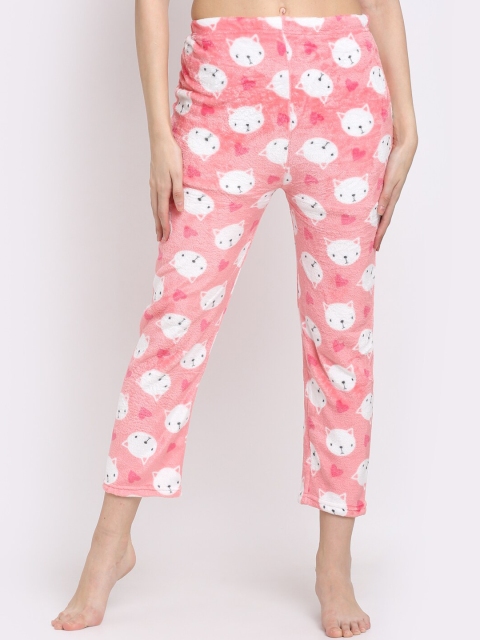 

NEUDIS Women Peach-Coloured & White Printed Fleece Lounge Pants