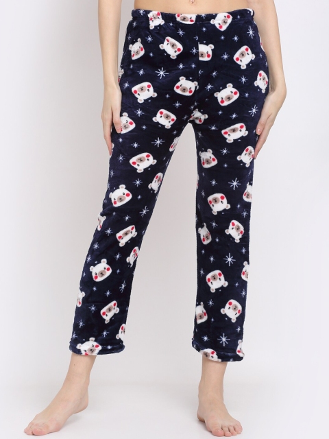 

NEUDIS Women Navy Blue & White Printed Fleece Lounge Pants