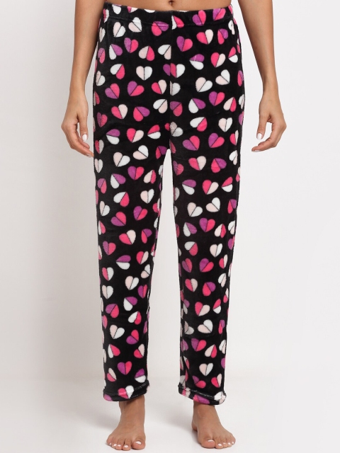 

NEUDIS Women Black & Pink Printed Fleece Lounge Pants