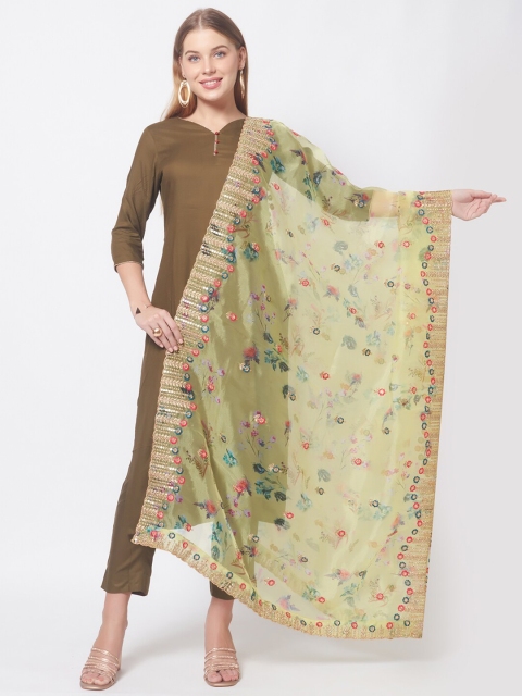 

Dupatta Bazaar Lime Green & Pink Embroidered Organza Dupatta with Zardozi