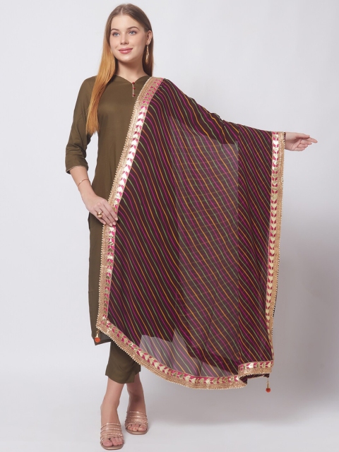 

Dupatta Bazaar Burgundy & Yellow Printed Leheriya Dupatta with Gotta Patti