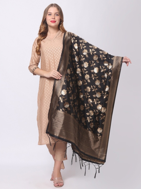 

Dupatta Bazaar Black & Gold-Toned Woven Design Dupatta