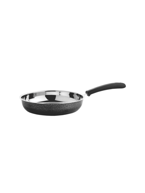 

GOODHOMES Black & Silver-Toned Solid Stainless Steel Fry Pan With Handle