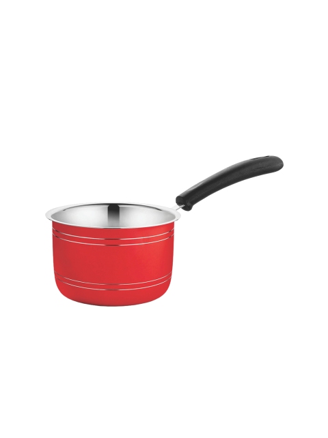 

GOODHOMES Red & Silver-Toned Stainless Steel Paradise Sauce Pan With Handle