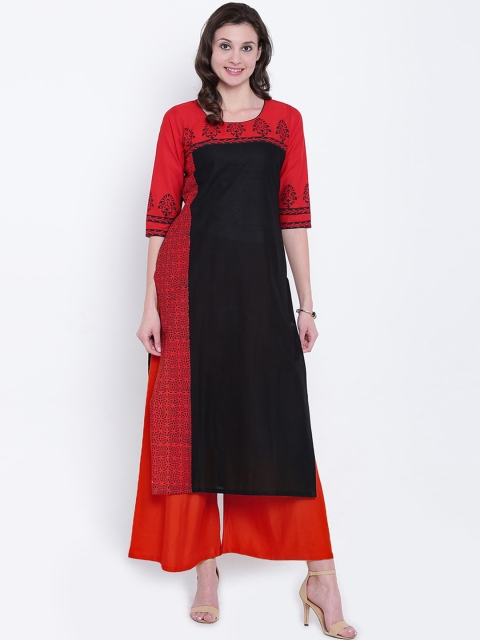 

Varkha Fashion Women Black Colourblocked Thread Work Block Print Kurta