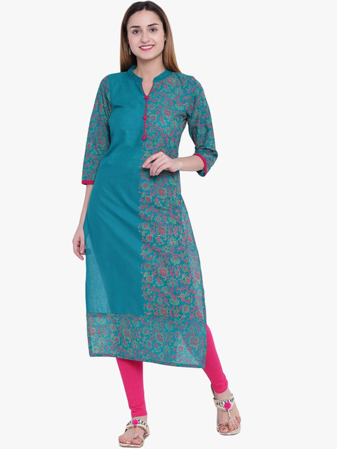 

Varkha Fashion Women Green Floral Printed Block Print Kurta