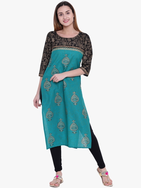 

Varkha Fashion Women Green Ethnic Motifs Printed Thread Work Block Print Kurta