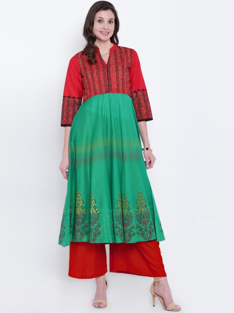 

Varkha Fashion Women Green Ethnic Motifs Printed Block Print Anarkali Kurta