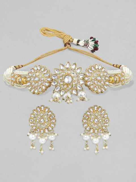 

Rubans Gold-Plated White Kundan-Studded & Pearl Beaded Jewellery Set