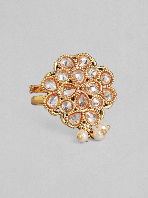 

Rubans 24K Gold Plated White Handcrafted Kundan Studded Rings
