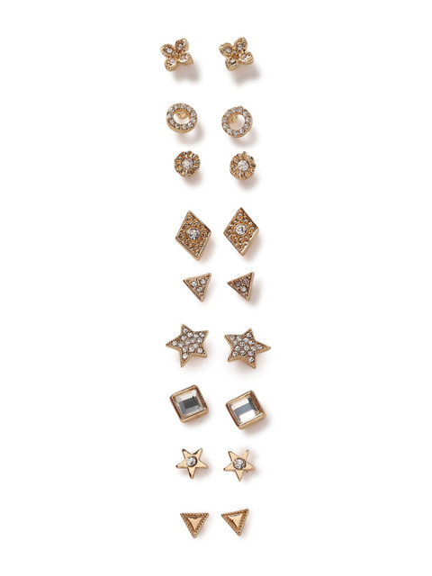 

FOREVER 21 Set of 9 Gold-Toned Contemporary Studs Earrings