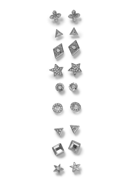

FOREVER 21 Set of 9 Silver-Toned Contemporary Studs Earrings