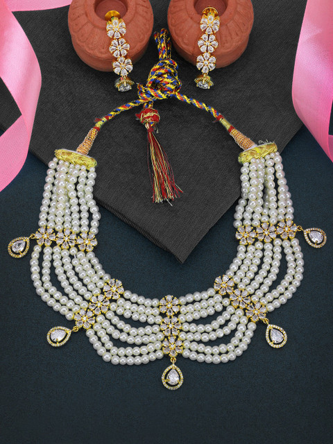 

Adwitiya Collection 24CT Gold-Plated White Copper Handcrafted Jewellery Set