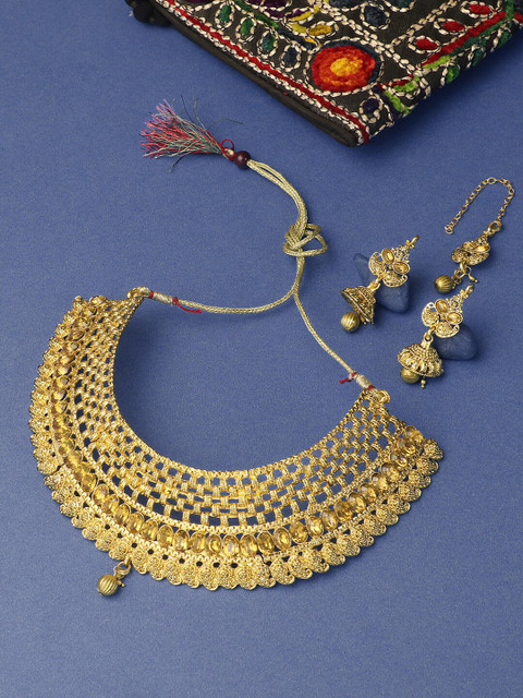

Adwitiya Collection 24CT Gold-Plated Stone-Studded Handcrafted Antique Jewellery Set