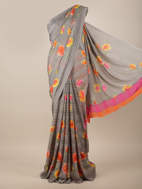 

Pothys Grey & Orange Floral Printed Saree