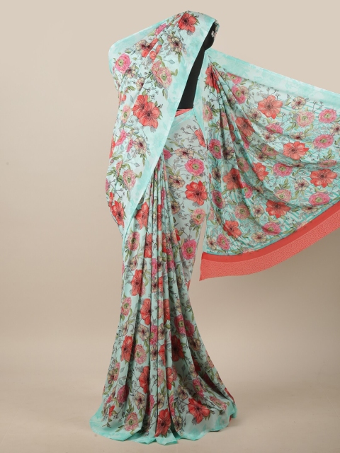 

Pothys Green & Red Floral Printed Saree