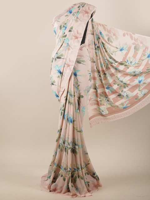 

Pothys Cream-Coloured & Blue Floral Printed Saree