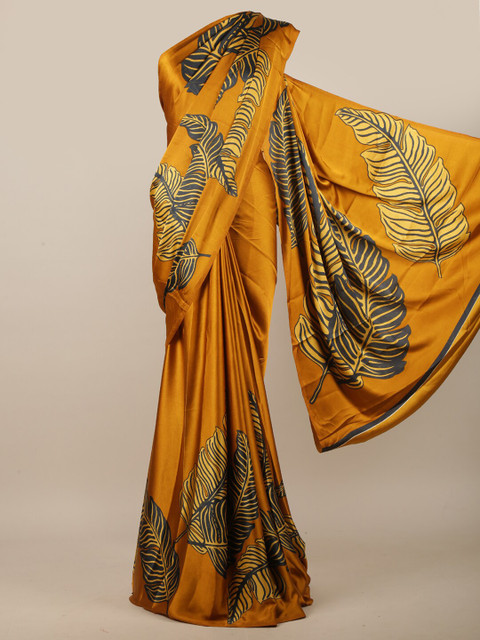 

Pothys Mustard & Grey Floral Printed Saree