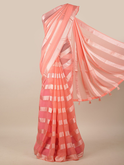 

Pothys Pink Striped Zari Satin Saree