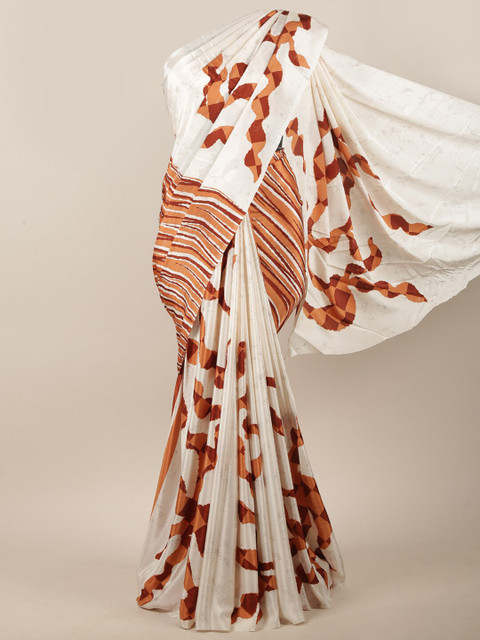 

Pothys Cream-Coloured & Brown Printed Saree