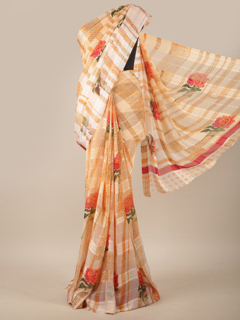 

Pothys Peach-Coloured & Red Floral Printed Saree