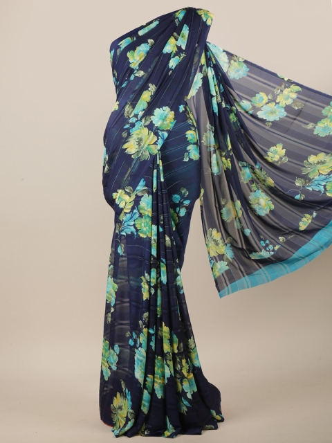 

Pothys Navy Blue & Green Floral Printed Saree