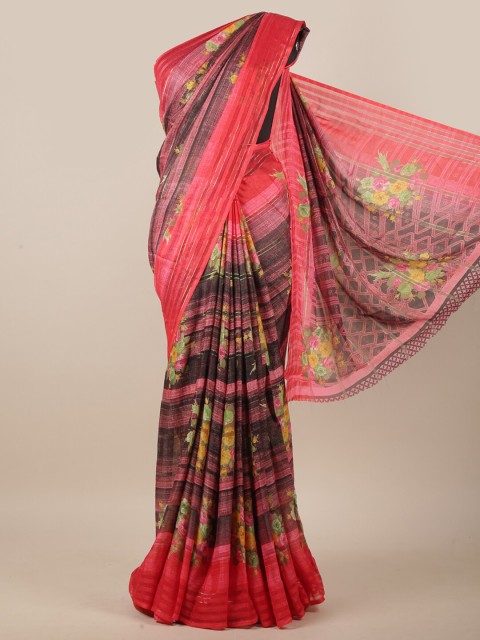 

Pothys Pink & Green Floral Printed Zari Saree