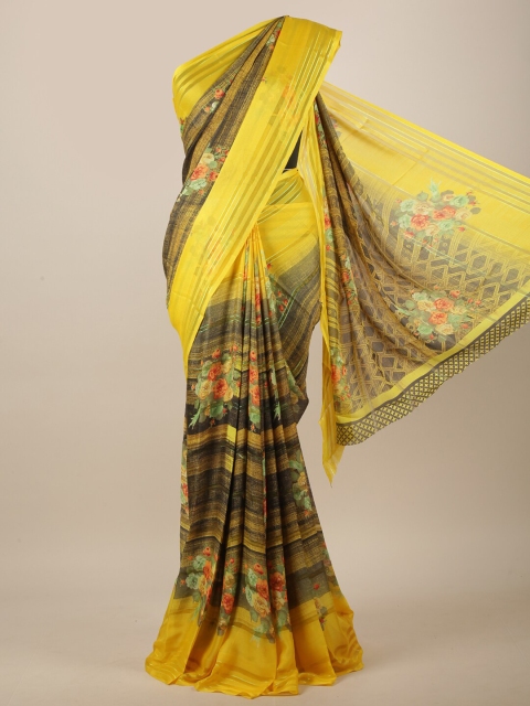 

Pothys Yellow & Olive Green Floral Printed Saree