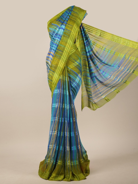 

Pothys Blue & Olive Green Striped Zari Saree